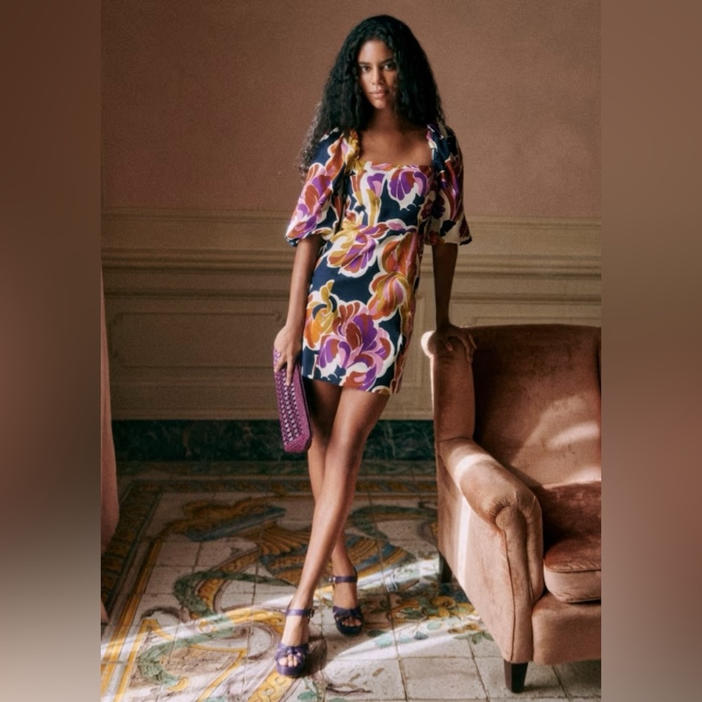 Sezane Floral Mini Dress - Purple, Yellow, Pink